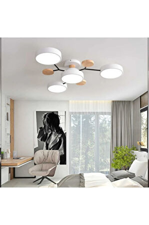 Modern Ahşap Led Avize-Beyaz