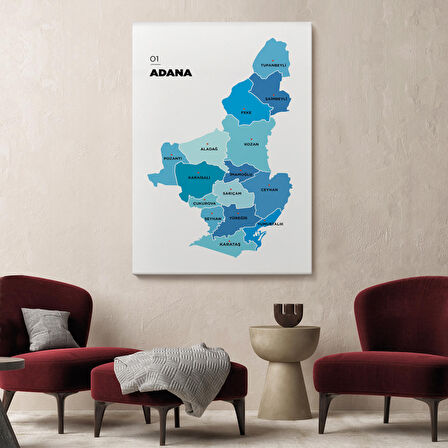 Harita Sepeti Adana İli ve İlçeler Haritası Dekoratif Kanvas Tablo 1247