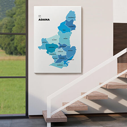 Harita Sepeti Adana İli ve İlçeler Haritası Dekoratif Kanvas Tablo 1247