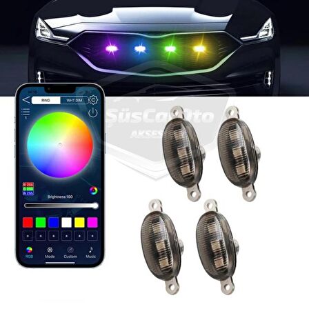 Üniversal Oto RGB Ön Panjur Ledi App Kontrollü Araç Ön Izgara Aydınlatma Off Road Suv Dekoratif Panjur Lambası 4'lü 12V