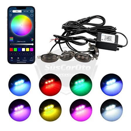 Üniversal Oto RGB Ön Panjur Ledi App Kontrollü Araç Ön Izgara Aydınlatma Off Road Suv Dekoratif Panjur Lambası 4'lü 12V