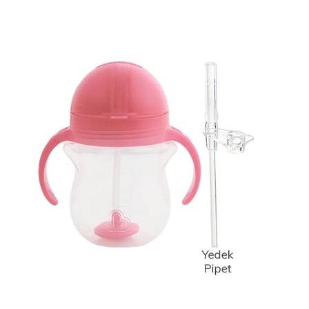 Munchkin Tıklama Kilitli Uçlu Pipetli Alıştırma Bardağı, 6ay+, 207ml, Pembe,& Yedek Pipet 1 adet