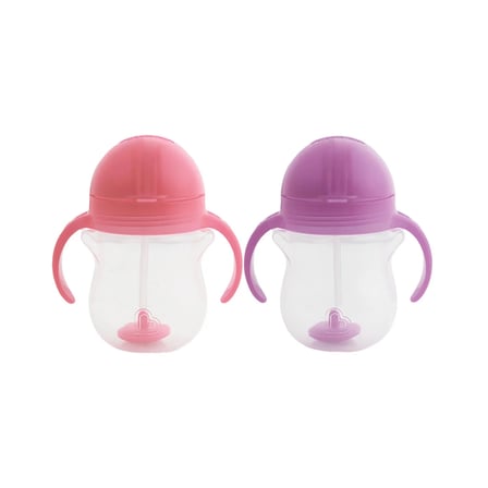 Munchkin Tıklama Kilitli Uçlu Pipetli Alıştırma Bardağı,6AY+,207ML, Pembe&Mor 2li Paket