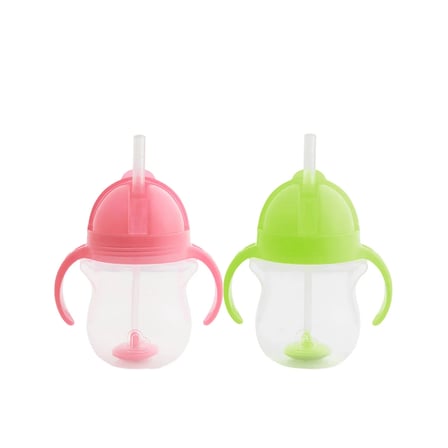 Munchkin Tıklama Kilitli Uçlu Pipetli Alıştırma Bardağı, 6ay+, 207ml, Pembe & Yeşil, 2li Paket