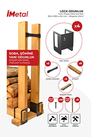 İmetal Lock Odunluk Hazır Ahşap Odunluk Seti- 950 X 990 X 412 Mm- Ahşaplar Dahil
