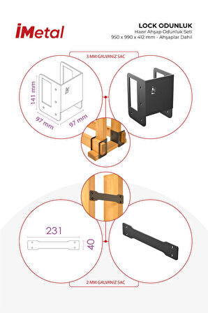 İmetal Lock Odunluk Hazır Ahşap Odunluk Seti- 950 X 990 X 412 Mm- Ahşaplar Dahil
