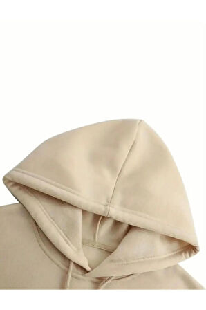 Erkek Bej Dikey Baskılı Oversize Sweatshirt