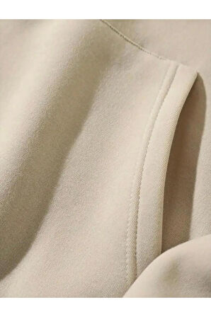 Erkek Bej Dikey Baskılı Oversize Sweatshirt