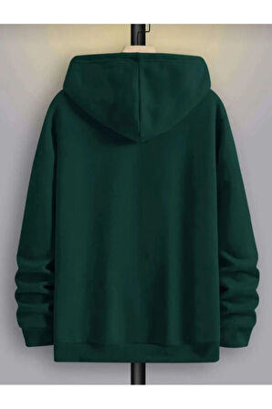 Erkek Yeşil Oversize Kapüşonlu Dikey Baskılı Sweatshirt