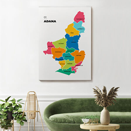 Harita Sepeti Adana İli ve İlçeler Haritası Dekoratif Kanvas Tablo 1248