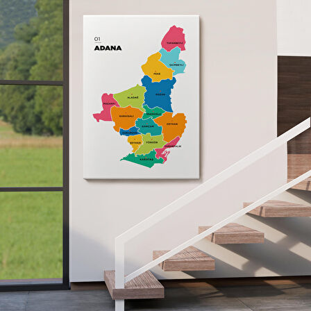 Harita Sepeti Adana İli ve İlçeler Haritası Dekoratif Kanvas Tablo 1248