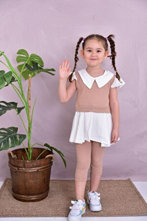 Kız Çocuk Yakalı  %100 Pamuk Kaprili Yumuşacık 2'li Takım
