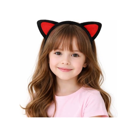 Peluş Kedi Kulak Taç Kırmızı Siyah ? Çocuk Parti & Kostüm Tacı