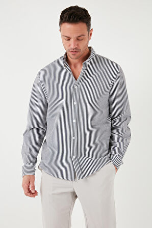 Buratti Pamuklu Çizgili Düğmeli Yaka Uzun Kollu Regular Fit Gömlek Erkek GÖMLEK CF23S112237