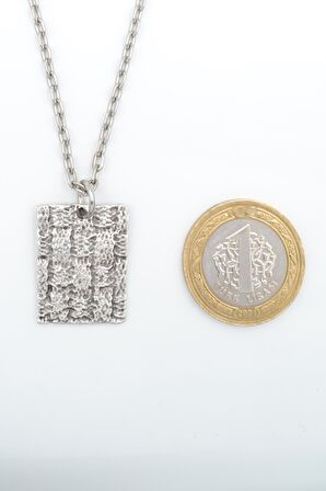 2'li Trend Desenli Levha - Sallantılı Üçgen Erkek Kadın Kolye Seti 925 Ayar Gümüş Kaplama