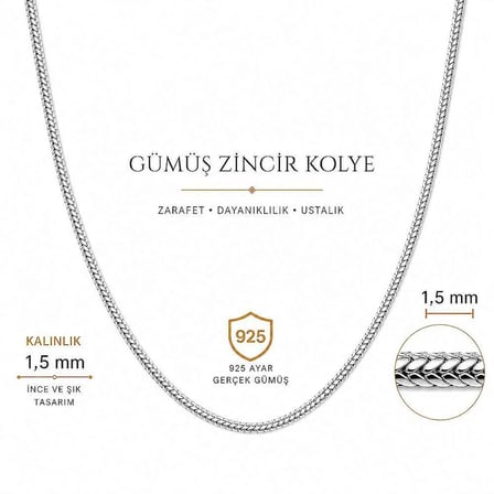 925 Ayar Gümüş 60 cm  Real Snake Model Erkek Zincir Kolye