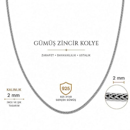 925 Ayar Gümüş 60 cm Foxtail Model Erkek Zincir Kolye