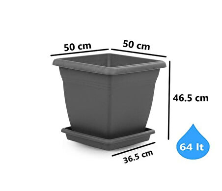 Omnipazar SO-VK05 Villa Kare Tabaklı Saksı Takımı 64 lt Antrasit 3 Adet