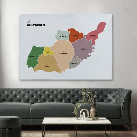 Harita Sepeti Adıyaman İli ve İlçeler Haritası Dekoratif Kanvas Tablo 1250