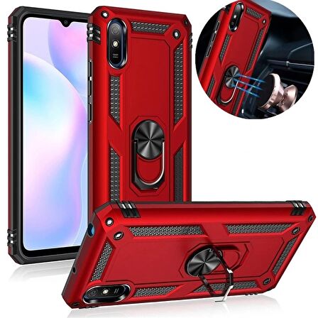 Smcase Xiaomi Redmi 9C Kılıf Vega Yüzüklü Çift Katmanlı Tank Kapak 