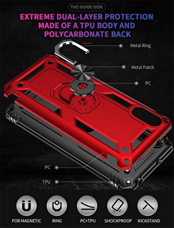 Smcase Xiaomi Redmi 9C Kılıf Vega Yüzüklü Çift Katmanlı Tank Kapak 