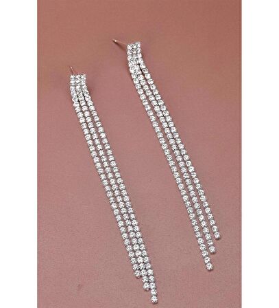 Kadın 3 Sıra Taşlı Sallantılı Küpe