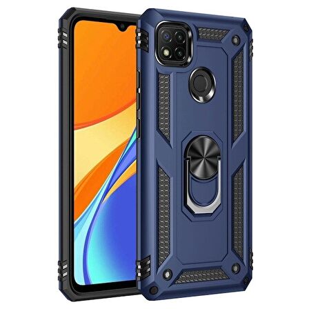 Smcase Xiaomi Redmi 9C Kılıf Vega Yüzüklü Çift Katmanlı Tank Kapak 
