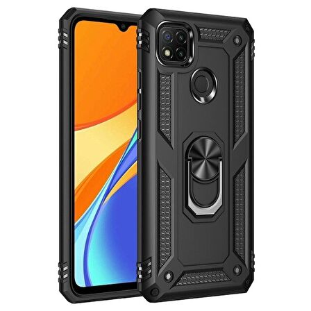 Smcase Xiaomi Redmi 9C Kılıf Vega Yüzüklü Çift Katmanlı Tank Kapak  Nano Ekran Koruyucu