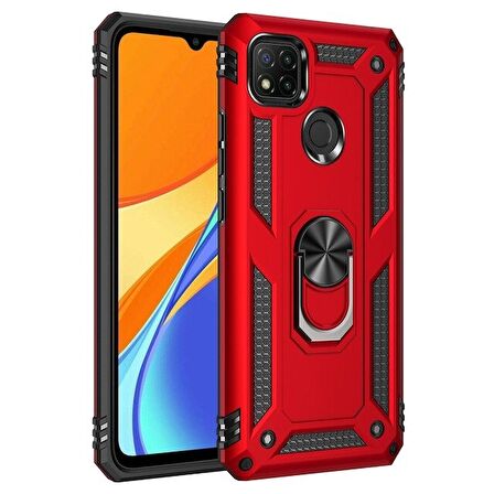 Smcase Xiaomi Redmi 9C Kılıf Vega Yüzüklü Çift Katmanlı Tank Kapak  Nano Ekran Koruyucu