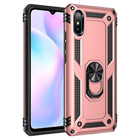 Smcase Xiaomi Redmi 9A Kılıf Vega Yüzüklü Çift Katmanlı Tank Kapak  Nano Ekran Koruyucu