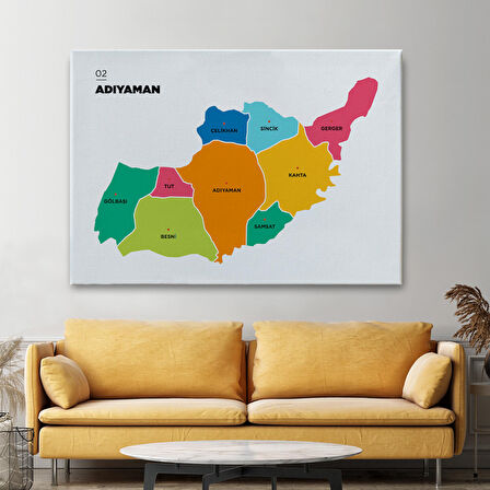 Harita Sepeti Adıyaman İli ve İlçeler Haritası Dekoratif Kanvas Tablo 1251