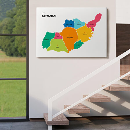 Harita Sepeti Adıyaman İli ve İlçeler Haritası Dekoratif Kanvas Tablo 1251