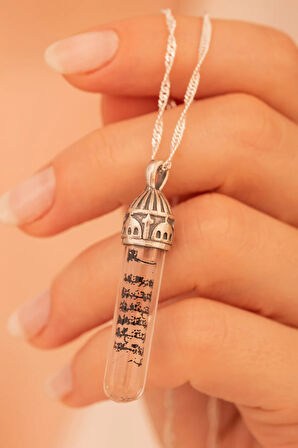 Zemzem Sulu Ayetel Kürsi Yazılı Kadın Gümüş Kolye Zincir