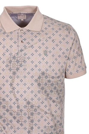 Erkek Polo Yaka Tişört Vizon Slim Fit Ribanalı Kol Pamuklu Baskılı T-shirt NCS JEANS 1252