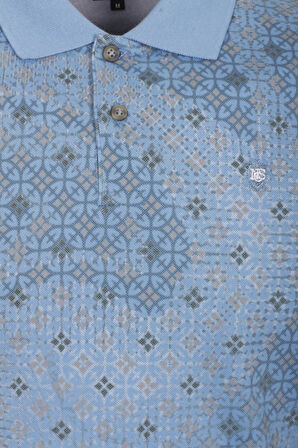 Erkek Polo Yaka Tişört Mavi Slim Fit Ribanalı Kol Pamuklu Baskılı T-shirt NCS JEANS 1252