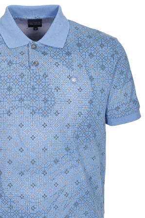 Erkek Polo Yaka Tişört Mavi Slim Fit Ribanalı Kol Pamuklu Baskılı T-shirt NCS JEANS 1252