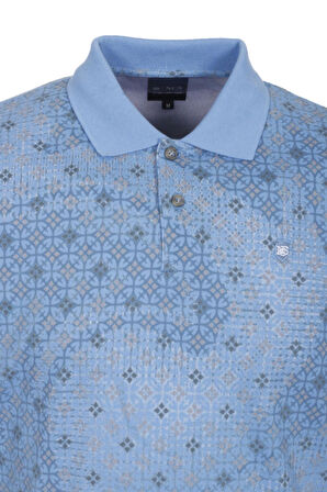 Erkek Polo Yaka Tişört Mavi Slim Fit Ribanalı Kol Pamuklu Baskılı T-shirt NCS JEANS 1252