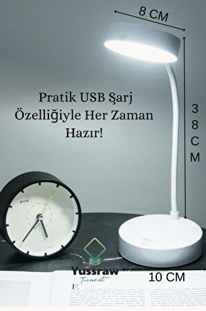 Şarjlı Dokunmatik 20 Led Çalışma Okuma Işığı Flexible Masa Lambası Beyaz
