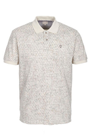 Erkek Polo Yaka Tişört Bej Slim Fit Ribanalı Kol Pamuklu Baskılı T-shirt NCS JEANS 1253