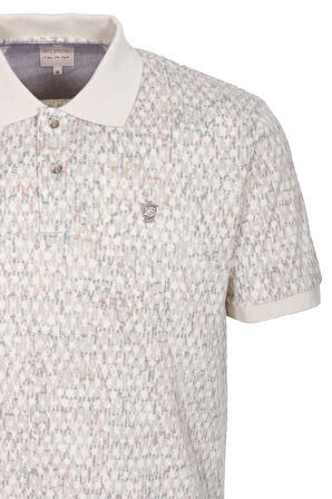 Erkek Polo Yaka Tişört Bej Slim Fit Ribanalı Kol Pamuklu Baskılı T-shirt NCS JEANS 1253