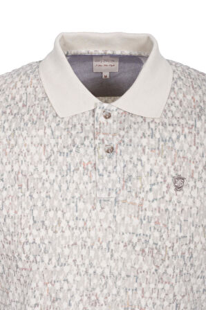 Erkek Polo Yaka Tişört Bej Slim Fit Ribanalı Kol Pamuklu Baskılı T-shirt NCS JEANS 1253