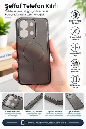 Redmi 15c Uyumlu Mat Siyah Şeffaf Kamera Korumalı Silikon
