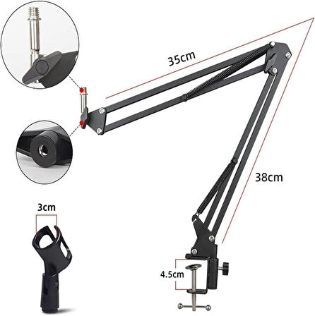 Mikrofon Standı Klipsi Ayarlanabilir Kablosuz Masa Üstü Akrobat Mikrofon Tutucu