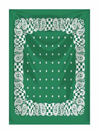 YEŞİL ZEMİN ÜZERİNE BEYAZ DAMA DESENLİ KARE %100 PAMUK BANDANA 55X55 UNİSEX