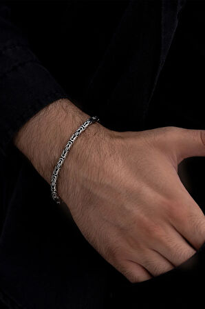 Erkek Gümüş Bileklik - 925 Ayar 4.5mm Yuvarlak Kral Model Erkek Gümüş Bileklik