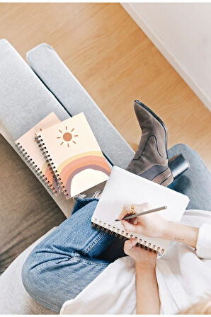 Güneş Desenli Çizgisiz Spiral Defter