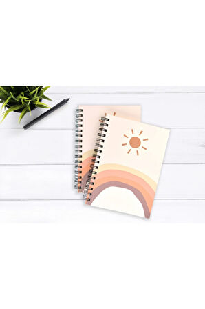 Güneş Desenli Çizgisiz Spiral Defter