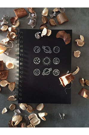 Gezegen Desenli Çizgisiz Spiral Defter