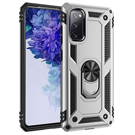 Smcase Samsung Galaxy S20 FE Kılıf Vega Yüzüklü Standlı Tank Kapak  Nano Ekran Koruyucu