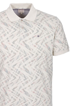 Erkek Polo Yaka Tişört Bej Slim Fit Ribanalı Kol Pamuklu Baskılı T-shirt NCS JEANS 1254